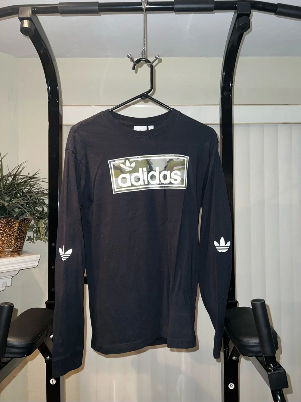 adidas Black Long-Sleeve Tee with Camo Logo Box
